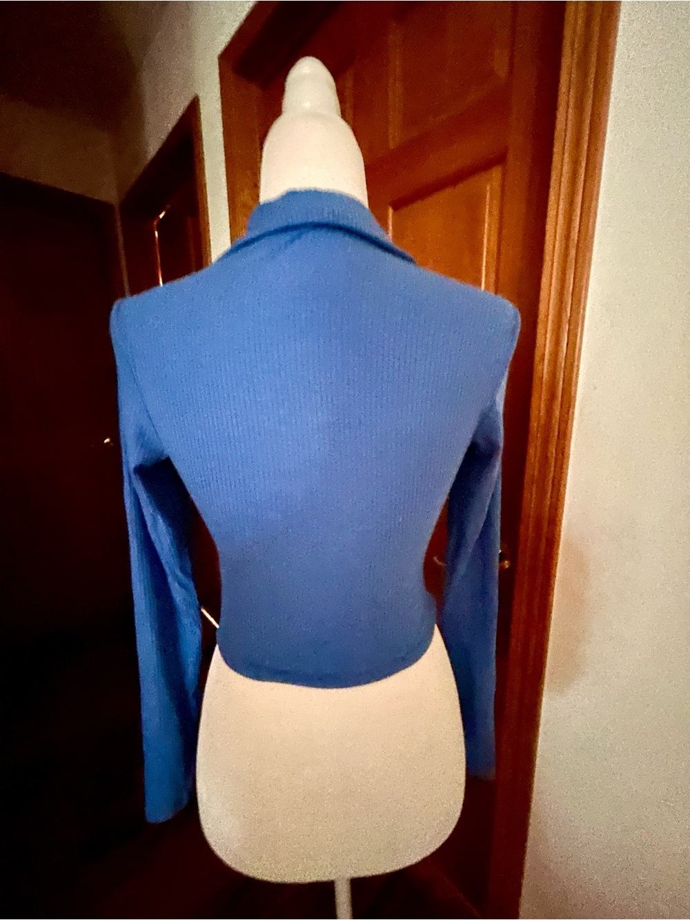 Reformation Blue Ribbed Ruched Button-Down Top - Picture 2 of 6